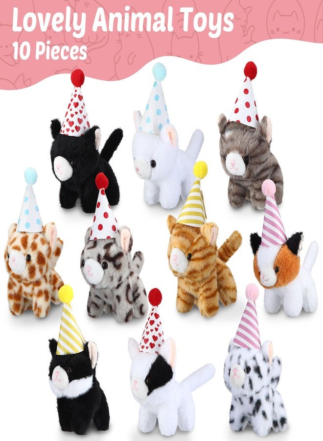 Motionchic 10 Set Cat Stuffed Animals Bulk with 10 Birthday Hats 10 Kraft Paper Boxes Mini Plush Toys Small Stuffed Kittens Pet Party Gift for Birthday Animal Theme Party Decor(Standing Style) - Image 3